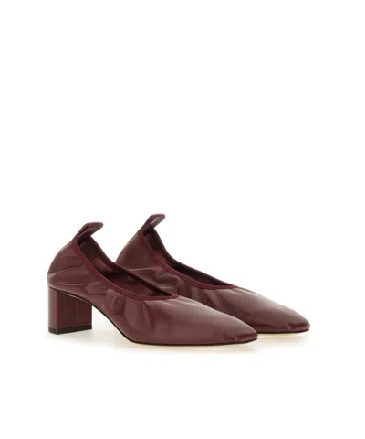 Aeyde Square Toe Leather Ballerina Shoes In Burgundy