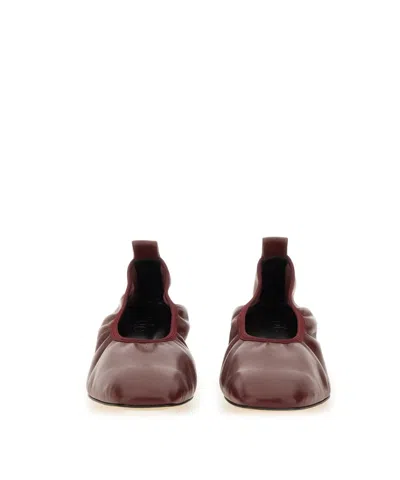 Aeyde Square Toe Leather Ballerina Shoes In Burgundy