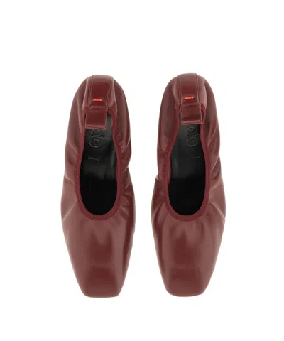 Aeyde Square Toe Leather Ballerina Shoes In Burgundy