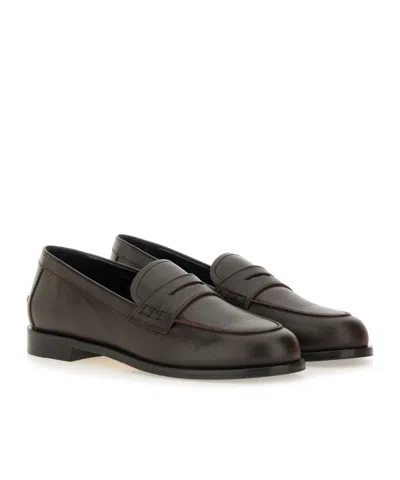 Aeyde Leather Loafers With Penny Strap And Round Toe In Brown