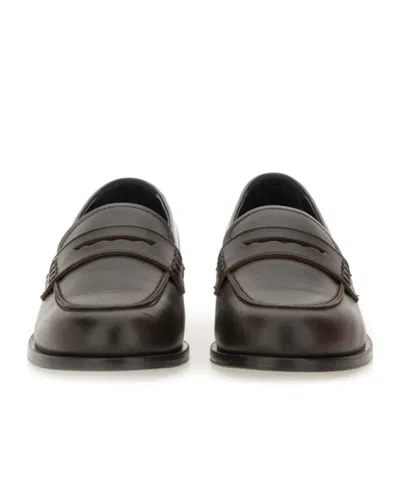Aeyde Leather Loafers With Penny Strap And Round Toe In Brown