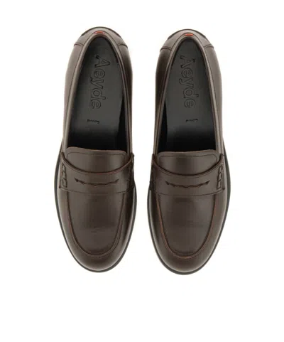Aeyde Leather Loafers With Penny Strap And Round Toe In Brown