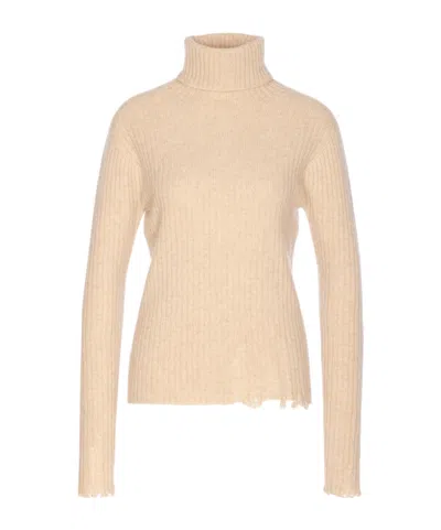 Uma Wang High Neck Turtleneck Knitwear With Distressed Ribbed Texture In Multi