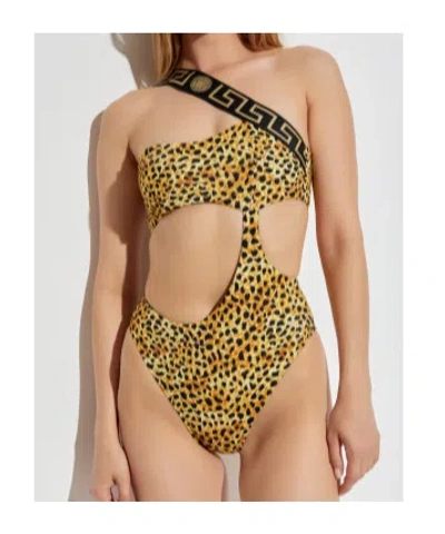Versace Cheetah Print Cutout One-shoulder One-piece Swimsuit In Multi