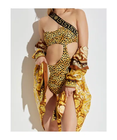 Versace Cheetah Print Cutout One-shoulder One-piece Swimsuit In Multi
