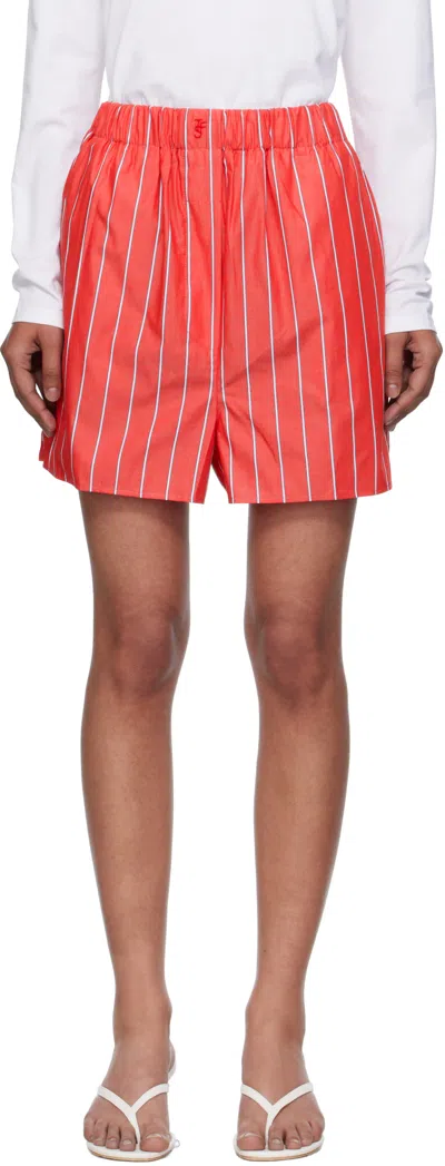 The Frankie Shop Lui Striped Cotton Poplin Shorts In Red