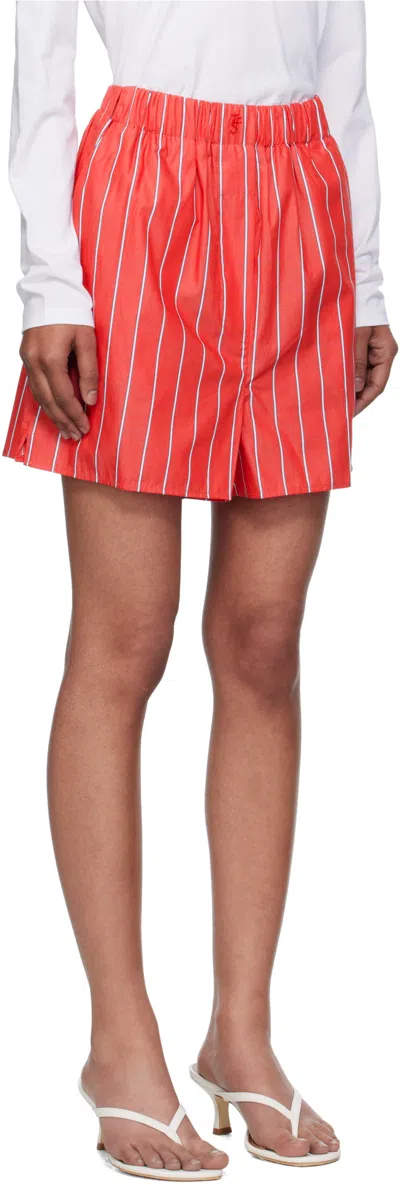 The Frankie Shop Lui Striped Cotton Poplin Shorts In Red