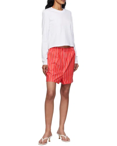 The Frankie Shop Lui Striped Cotton Poplin Shorts In Red