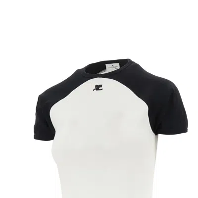 Courrèges Circle Contras T-shirt Woman Black And White In White