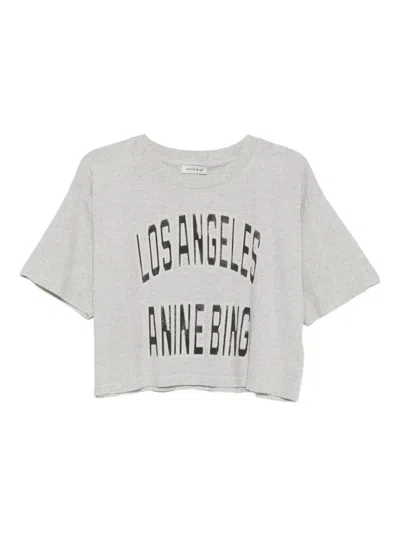 Anine Bing Graphic Print Cropped T-shirt With Short Sleeves In Gray