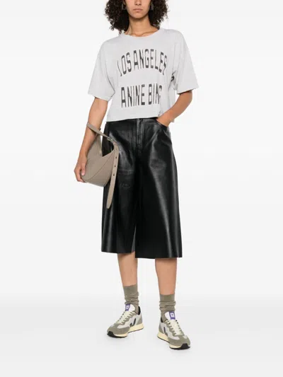 Anine Bing Graphic Print Cropped T-shirt With Short Sleeves In Gray