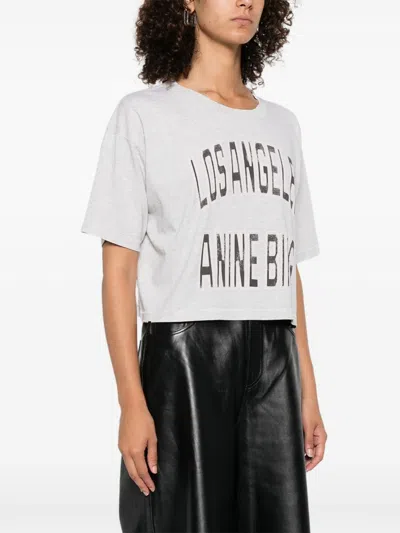 Anine Bing Graphic Print Cropped T-shirt With Short Sleeves In Gray