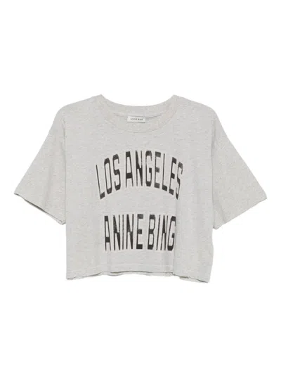 Anine Bing Graphic Print Cropped T-shirt With Short Sleeves In Gray
