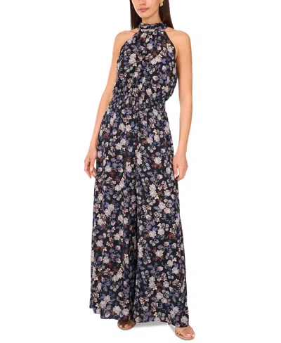 Vince Camuto Women's Smocked-waist Wide-leg Halter Tie-back Jumpsuit In Multi