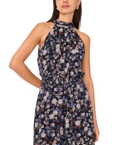 Vince Camuto Women's Smocked-waist Wide-leg Halter Tie-back Jumpsuit In Multi