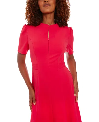 London Times Petite Stand-collar Fit & Flare Dress In Pink