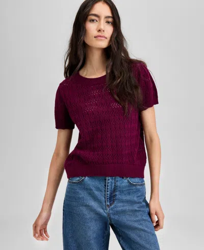 And Now This Trendy Plus Size Crewneck Short-sleeve Sweater, Exclusively At Macy's In Burgundy