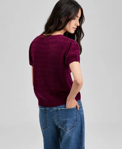 And Now This Trendy Plus Size Crewneck Short-sleeve Sweater, Exclusively At Macy's In Burgundy
