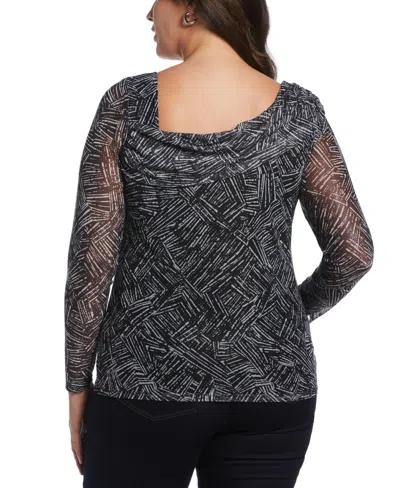 Ella Rafaella Women's Printed Asymmetrical Mesh Top In Black