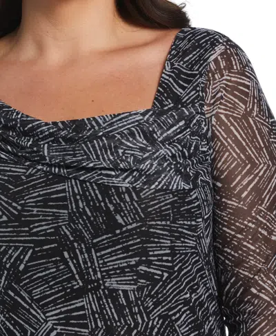 Ella Rafaella Women's Printed Asymmetrical Mesh Top In Black