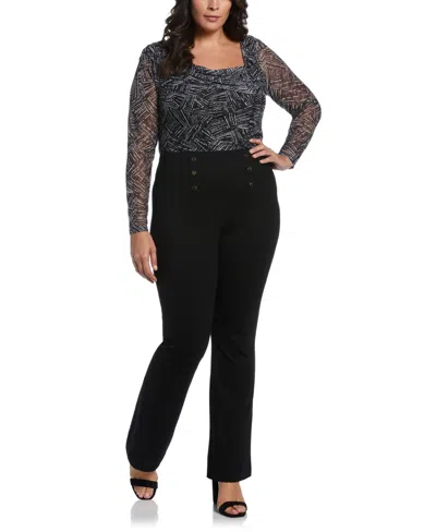 Ella Rafaella Women's Printed Asymmetrical Mesh Top In Black