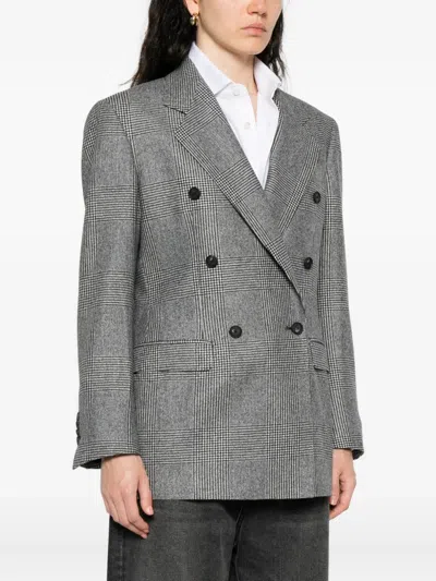 Tagliatore Double-breasted Checked Jacket In Gray
