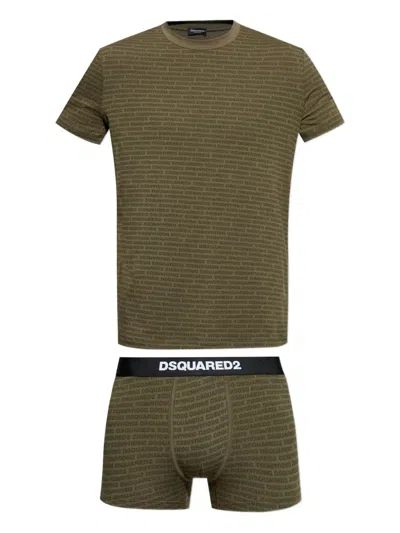 Dsquared2 Logo-print Cotton Two-piece Set In Green