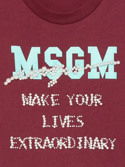 Msgm Pearl-embellished T-shirt In Black