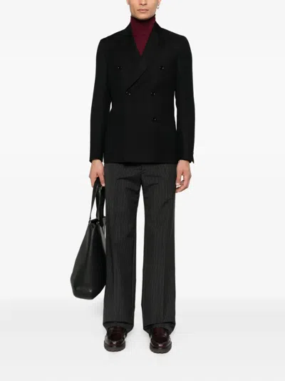 Lardini Double-breasted Black Tailored Jacket With Structured Lapel In Black