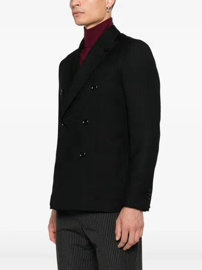 Lardini Double-breasted Black Tailored Jacket With Structured Lapel In Black