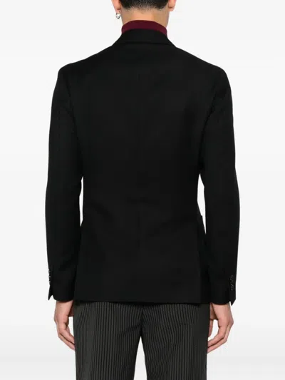 Lardini Double-breasted Black Tailored Jacket With Structured Lapel In Black