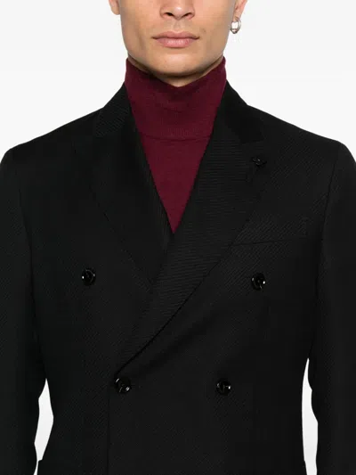 Lardini Double-breasted Black Tailored Jacket With Structured Lapel In Black