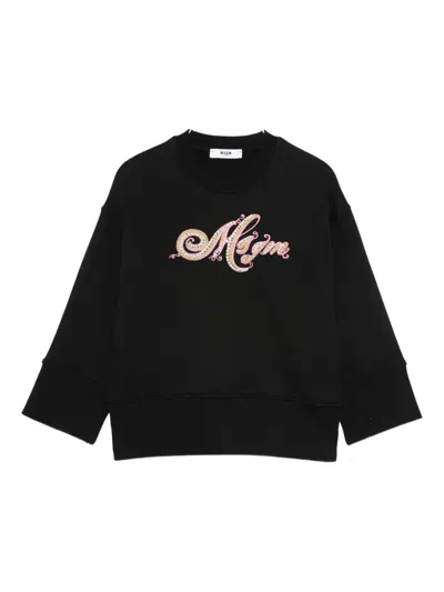 Msgm Beaded-embellished Sweatshirt In Black
