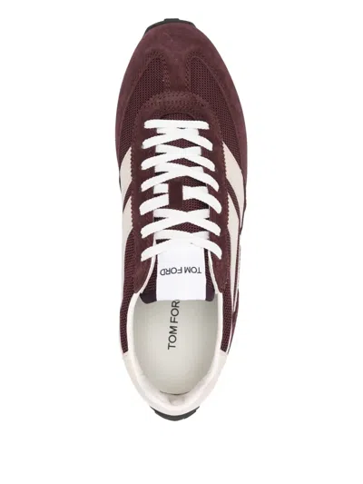 Tom Ford Mesh And Leather-trimmed Suede Sneakers In Brown