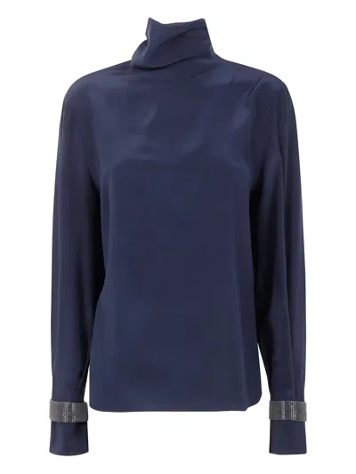 Brunello Cucinelli Turtle Neck Blouse In Blue