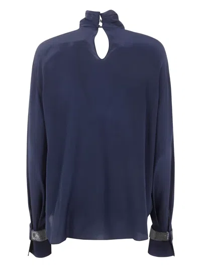 Brunello Cucinelli Turtle Neck Blouse In Blue