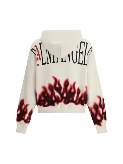 Palm Angels Flame-print Hoodie In White