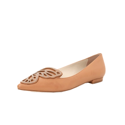 Shop Sophia Webster Bibi Stud Butterfly Flat In Tan