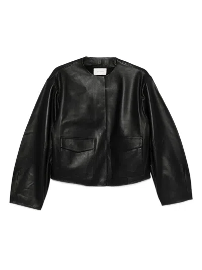 St Agni Utility Cocoon Leather Jacket In Black