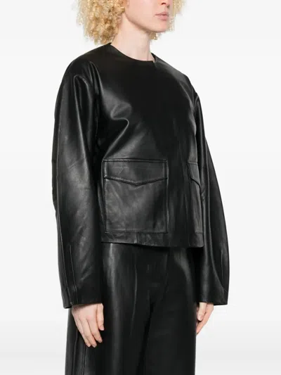 St Agni Utility Cocoon Leather Jacket In Black