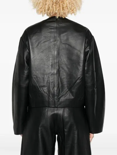 St Agni Utility Cocoon Leather Jacket In Black