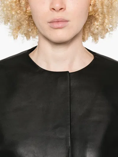 St Agni Utility Cocoon Leather Jacket In Black