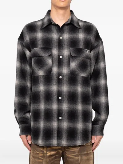 Kamiya Check-pattern Wool Shirt In Black