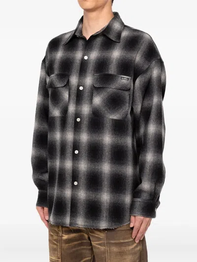 Kamiya Check-pattern Wool Shirt In Black