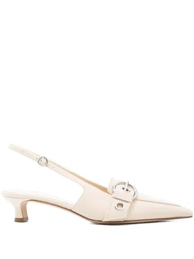 Aeyde Davina Buckled Leather Slingback Pumps In White