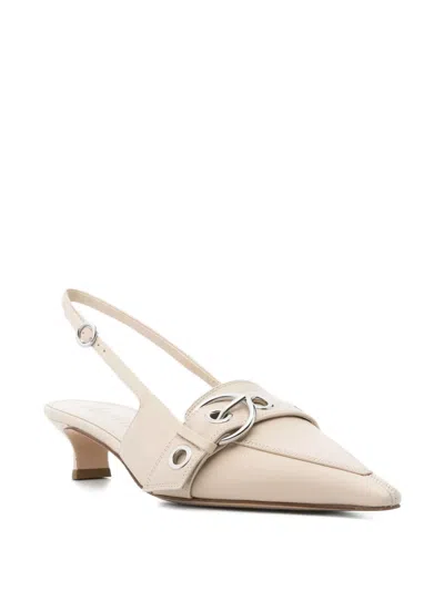 Aeyde Davina Buckled Leather Slingback Pumps In White