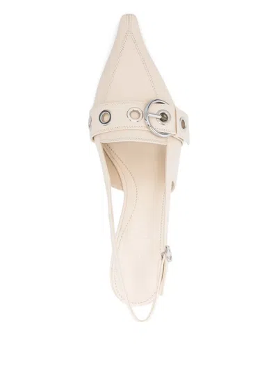 Aeyde Davina Buckled Leather Slingback Pumps In White
