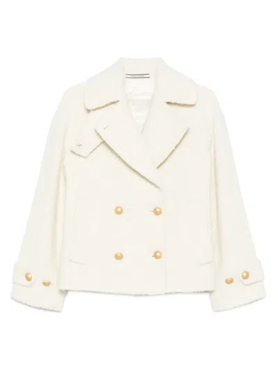 Tagliatore Short Cream Alpaca-blend Coat In Neutral