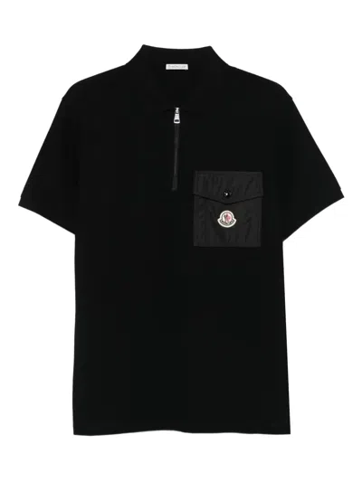 Moncler Cotton Piquet Polo Shirt With Pocket Clothing In Black
