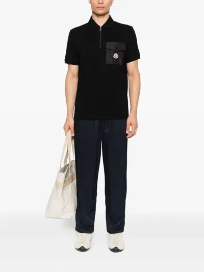 Moncler Cotton Piquet Polo Shirt With Pocket Clothing In Black